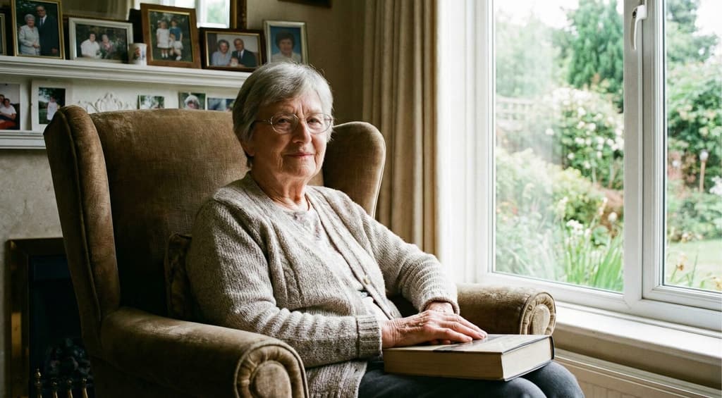 An older Ohio woman reads peacefully in her favorite armchair at home — keeping a loved one in their own home is the whole point of Medicaid family caregiving.
